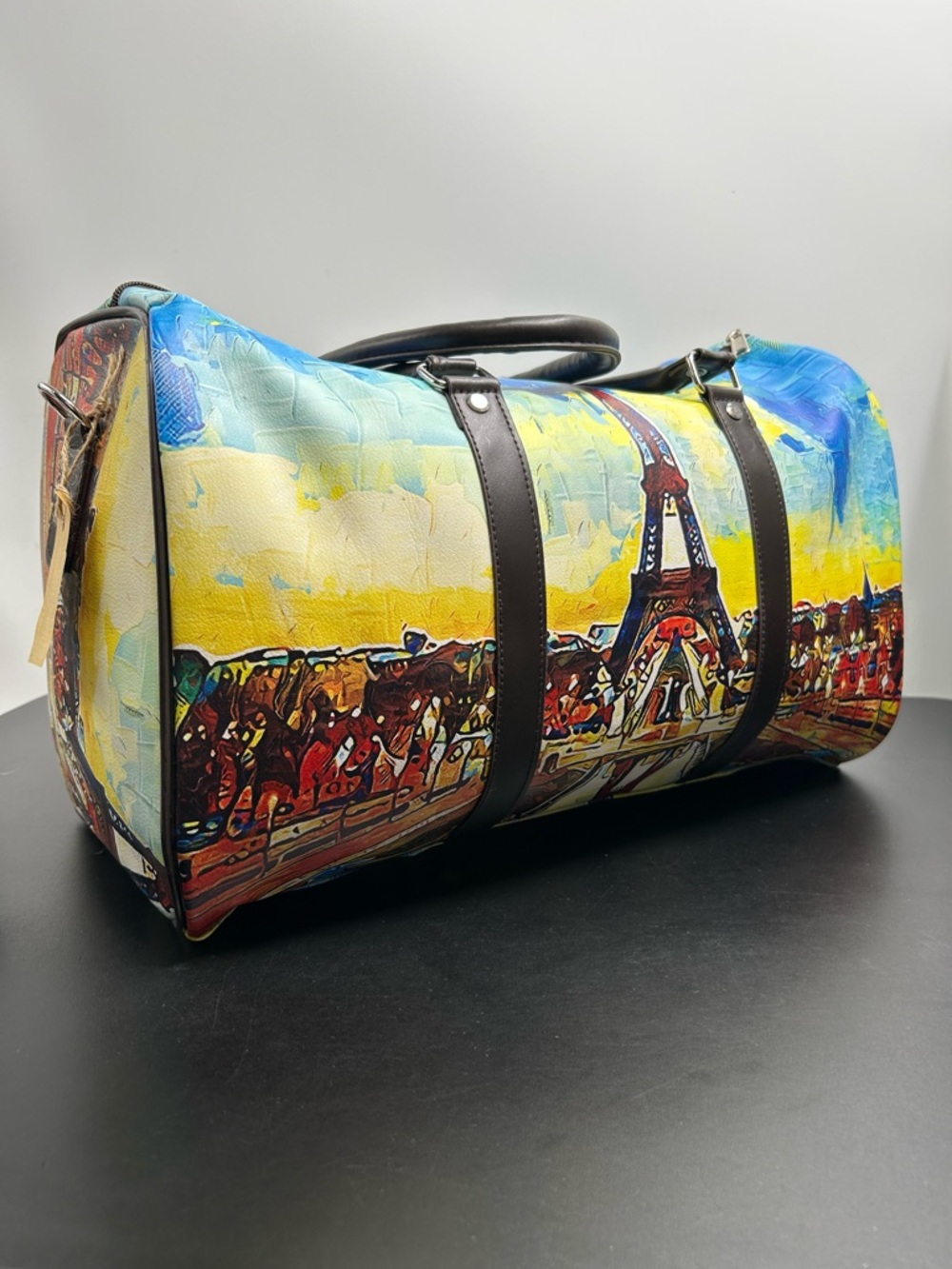 Men’s Eiffel Tower Travel Duffel Bag in Blue and Yellow